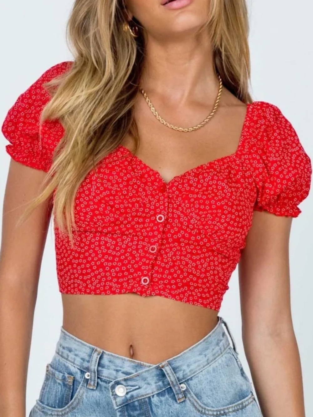 Princess Polly The Laura Red Floral Crop Top Size 4 farmhouse dainty western